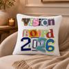 2026 Happy New Years Cushion Cover Anti-dustmite Pillowcase Invisible Zipper Silky Short Plush Sofa Cushion Cover