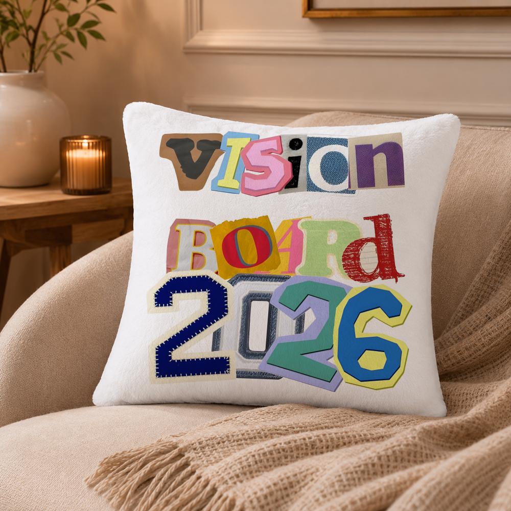 2026 Happy New Years Cushion Cover Anti-dustmite Pillowcase Invisible Zipper Silky Short Plush Sofa Cushion Cover
