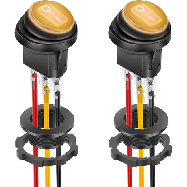 2PCS 12V UL Listed Round Rocker Switch, Waterproof LED Rocker Toggle Switch with Shell, Lighted ON Off SPST 3 Pin Rocker Switch for Car RV Marine