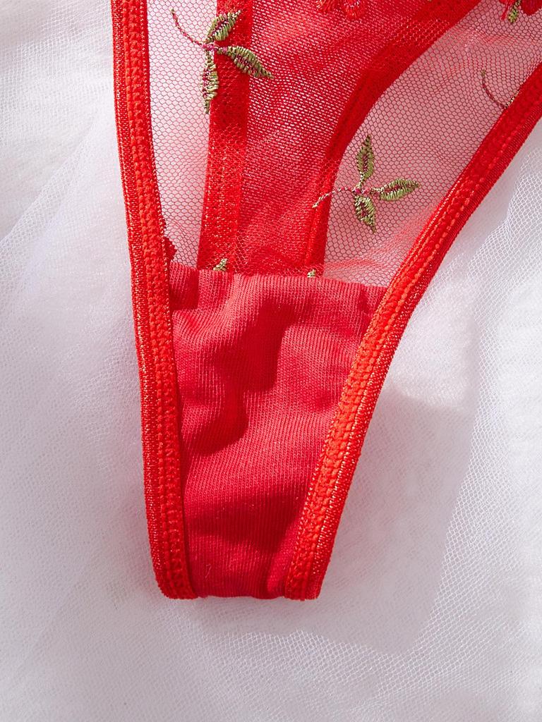 Cross-border European & American Sexy Floral Embroidery Lingerie Set: Underwire Push-Up Bra & See-Through Panties