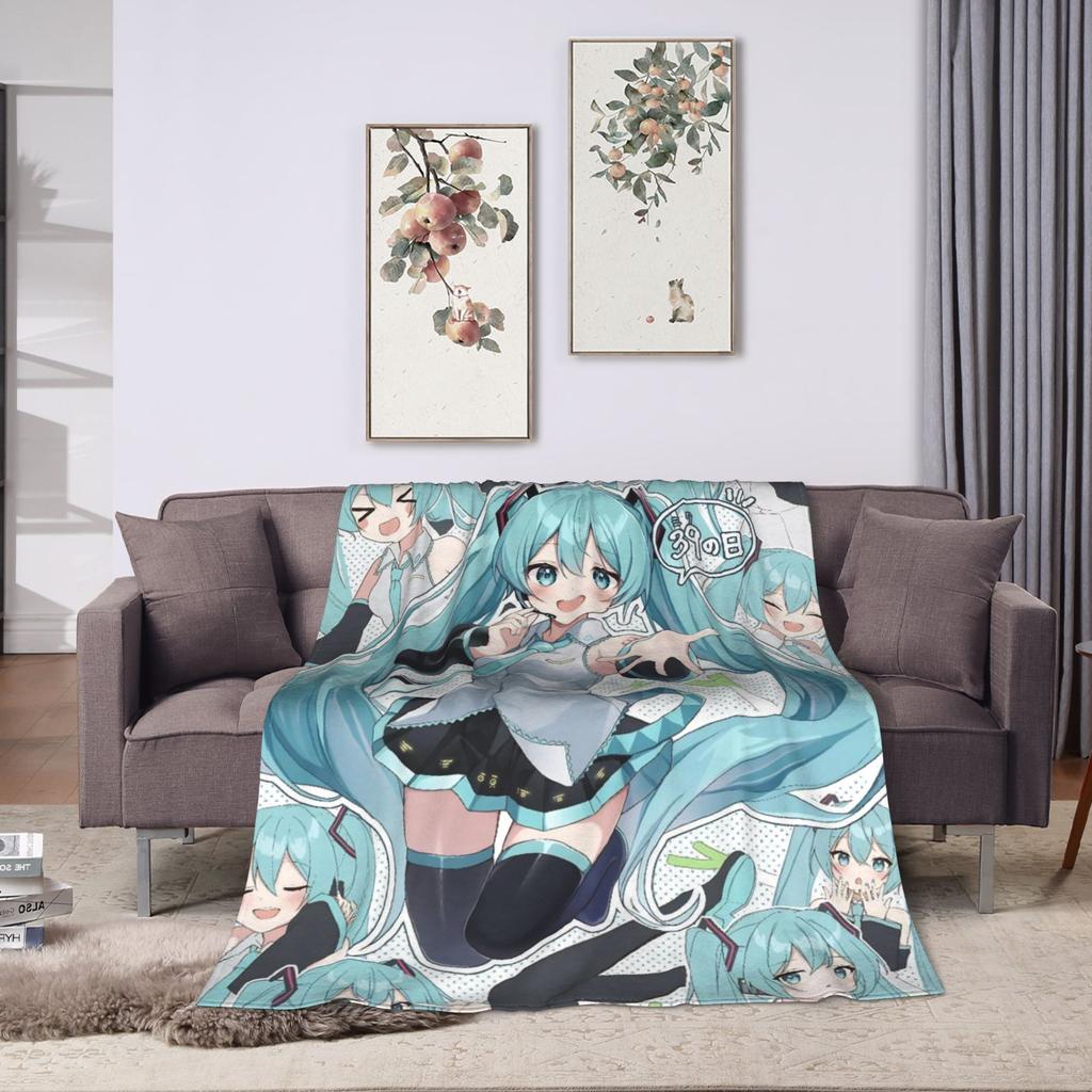 Hatsune Miku Anime Blanket Fleece Printed Multi-function Warm Throw Blanket for Home Travel Bedspread