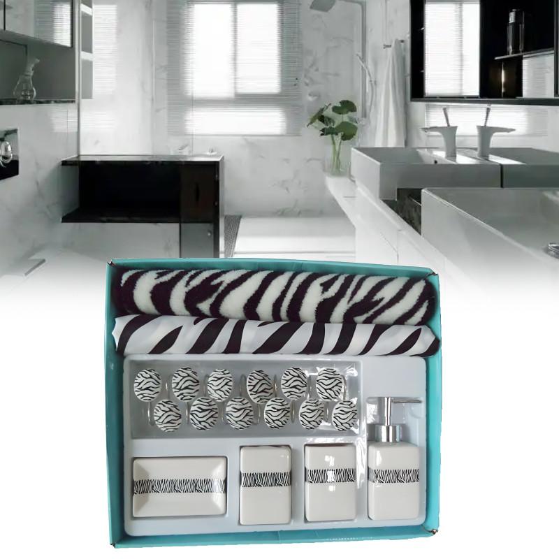 Modern Geometric Polyester Bathroom Set With Shower Curtain And Nonslip Mat For Home Use
