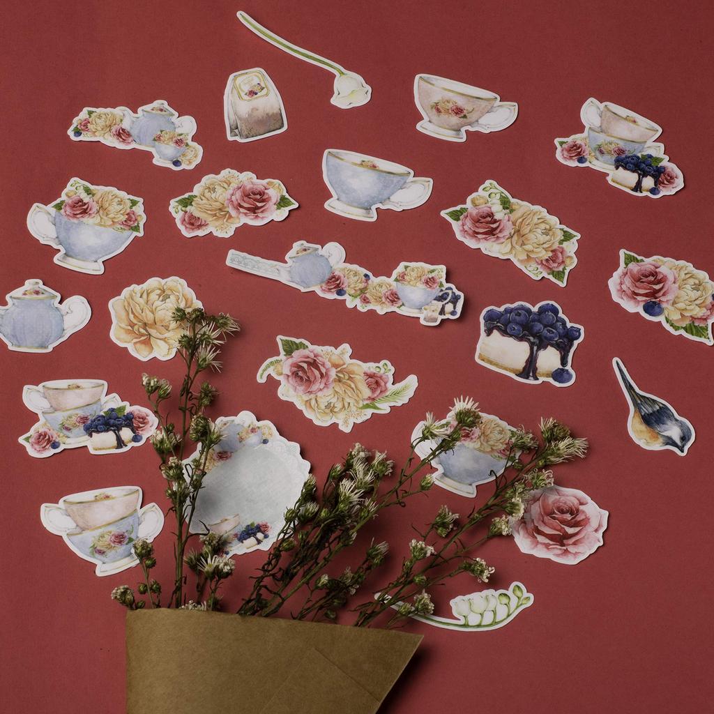 Navy Peony Elegant Tea Party Stickers and Stickers for Water and Journals (31-Count) - Cute, Water-Resistant, Long-Lasting Bottles, Laptops,