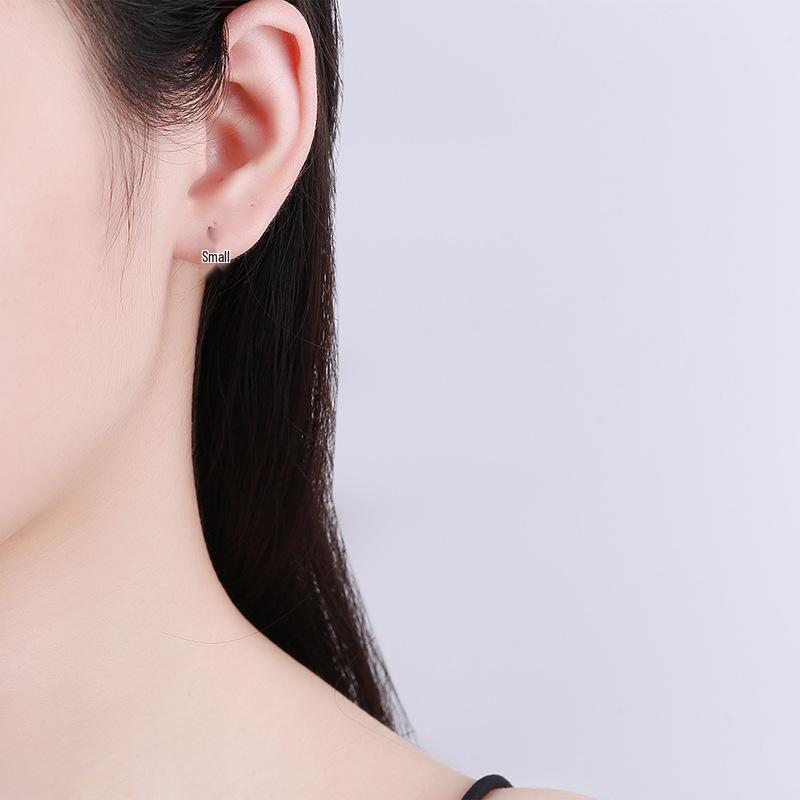 Geometric Zircon Inlaid Round Earrings for Women, 925 Sterling Silver, Korean Style.