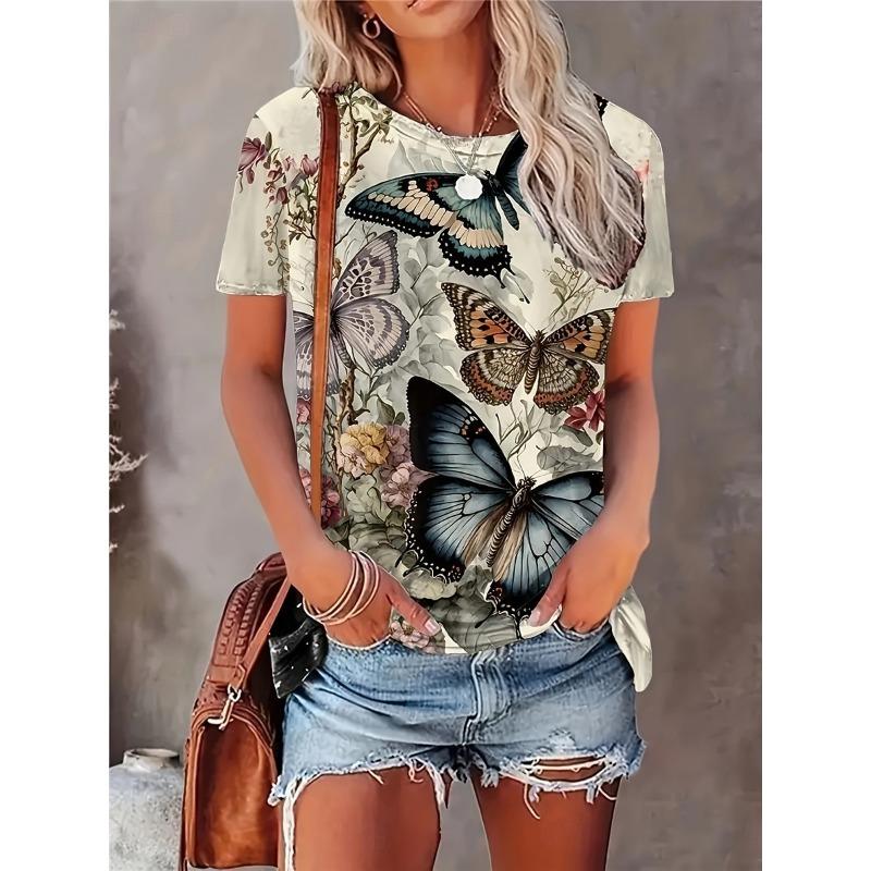 Women s T Shirt Casual Print Short Sleeve Regular Tops Daily Khaki Summer S