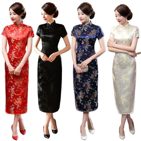 Lady Petticoats Plus Size Cheongsam Chinese Style Vintage Satin Exquisite Summer Qipao for Stage Show