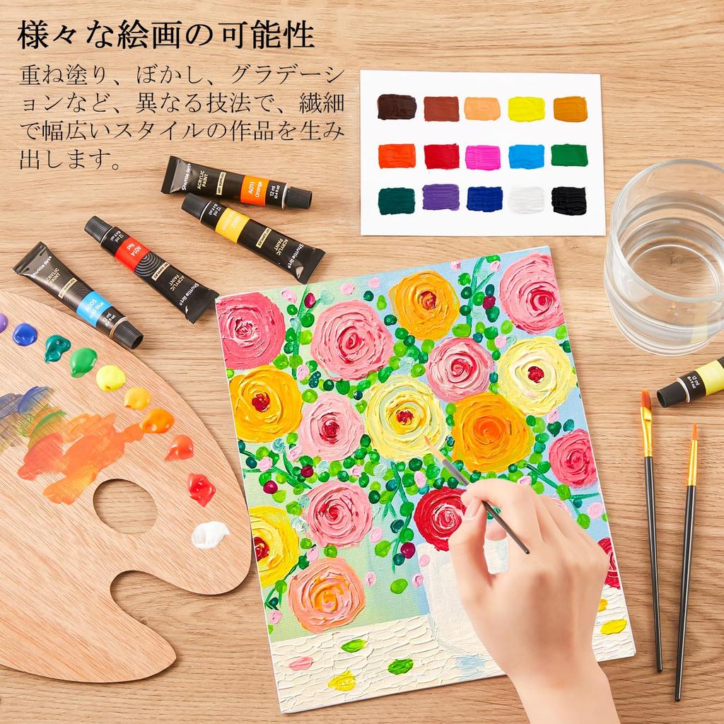 Shuttle Art Acrylic Set with 3 Durable 12ml Perfect for and Coloring Art and Professionals Paints, 16-Color Paintbrushes, Fast-Drying, Tubes, Crafts,