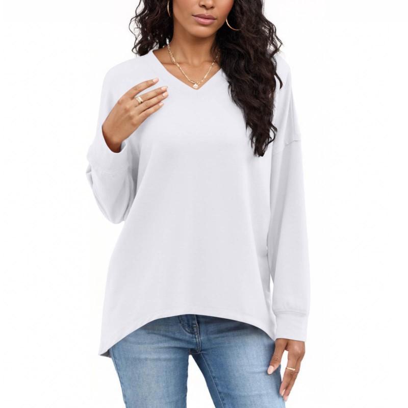 2026 Women s Fashionable Casual Solid Color V-neck Long-sleeve Top Hooded Hoodie Small белый