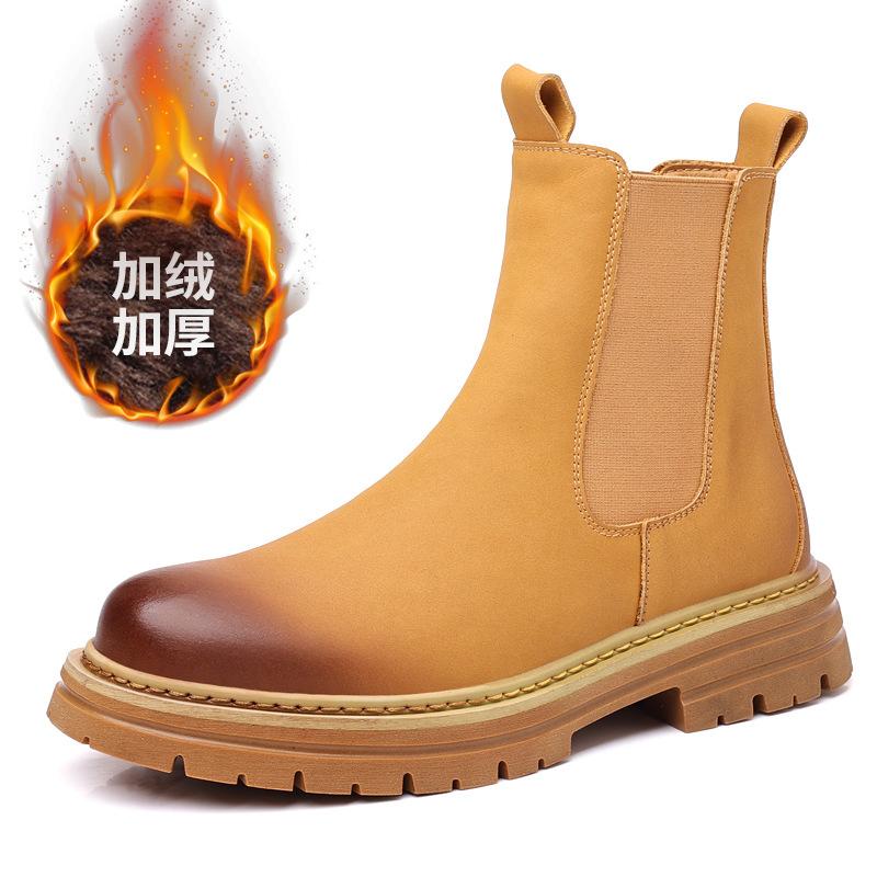 Ghete Chelsea Bărbați Toamnă și Iarnă 2025 Ajutor Ghete Britanice Fum Ghete Calde de Zăpadă Negru Fleece Ghete Martin Val