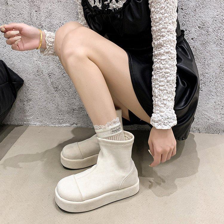 Small thick-soled white short boots women's 2025 new autumn suede thin boots thin women's boots Martin boots