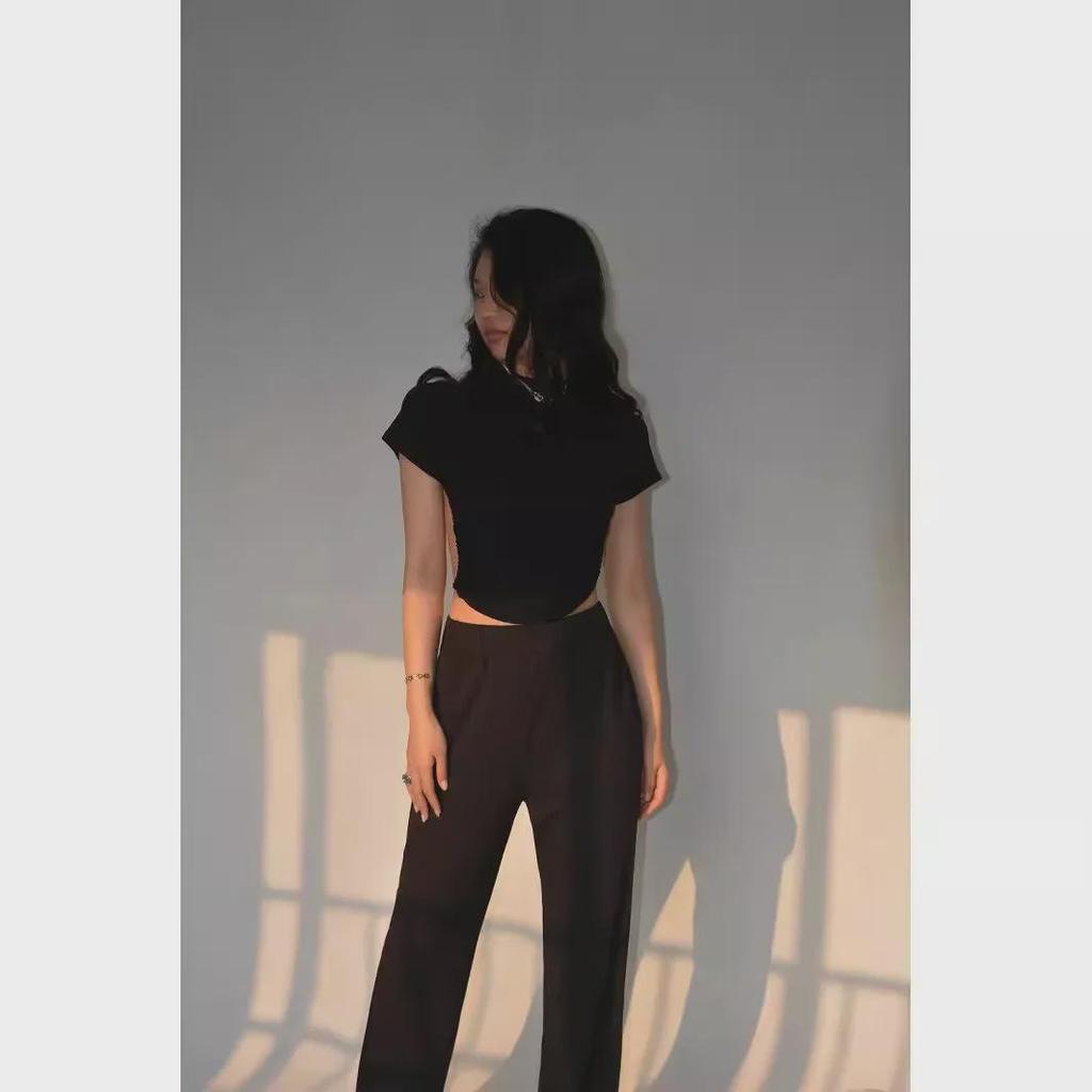 Women's Sexy Backless Lace-Up Round Neck Tee - Short Sleeve Top for Autumn & Summer