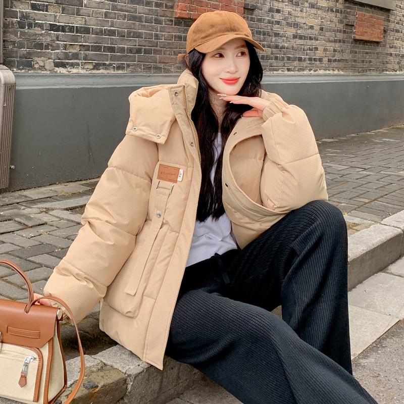 Korean Style Loose Down Cotton Jacket for Women with Designer Green Color and Hooded