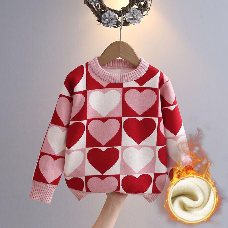 Girls' Sweater Thickened Autumn Winter Fashionable Western Style Children's Knitted Sweater Girls' Top Sweet and Cute