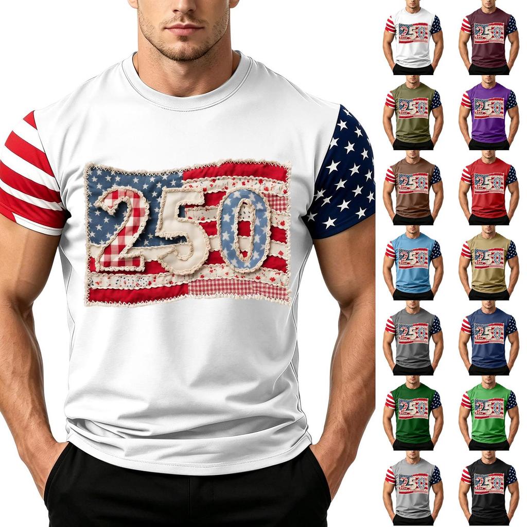 Men's Independence Day Flag Print Short Sleeve T-Shirt, Loose Casual Daily Summer Tops