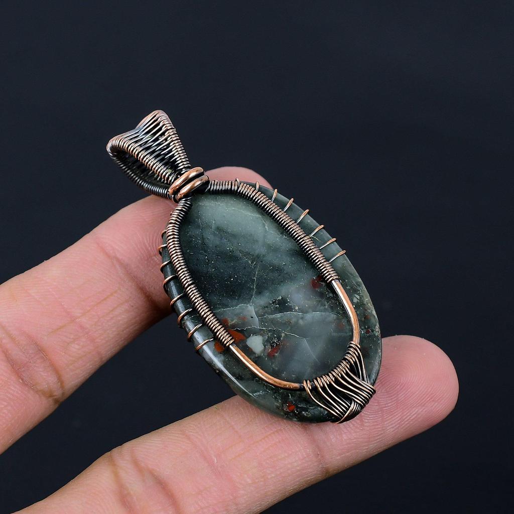 Tree Of Life Bloodstone Gemstone Pure Copper Wire Wrap Handmade Jewelry Pendant