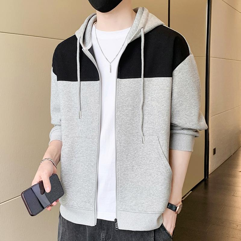Hooded Cardigan Sweater Jacket Men's Autumn American Loose Top Clothes Men's Color Matching Casual Jacket