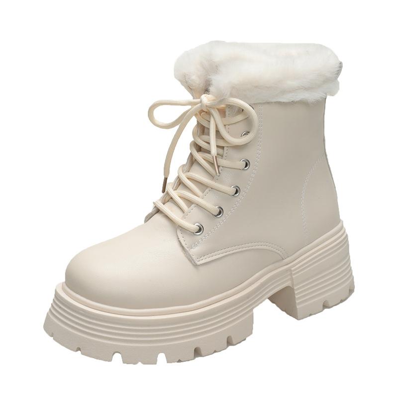 British style thick-soled velvet Martin boots for women's winter new short tube side zipper fashion casual cotton boots for women