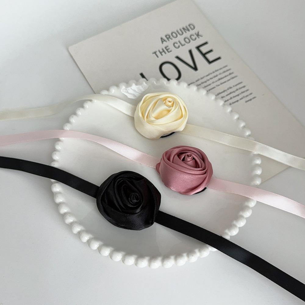 Spring New Fabric Flower Rose Flower Choker/ Headband Dual-purpose Adjustable Rose Long Rope Hair Bands for Women Headwear
