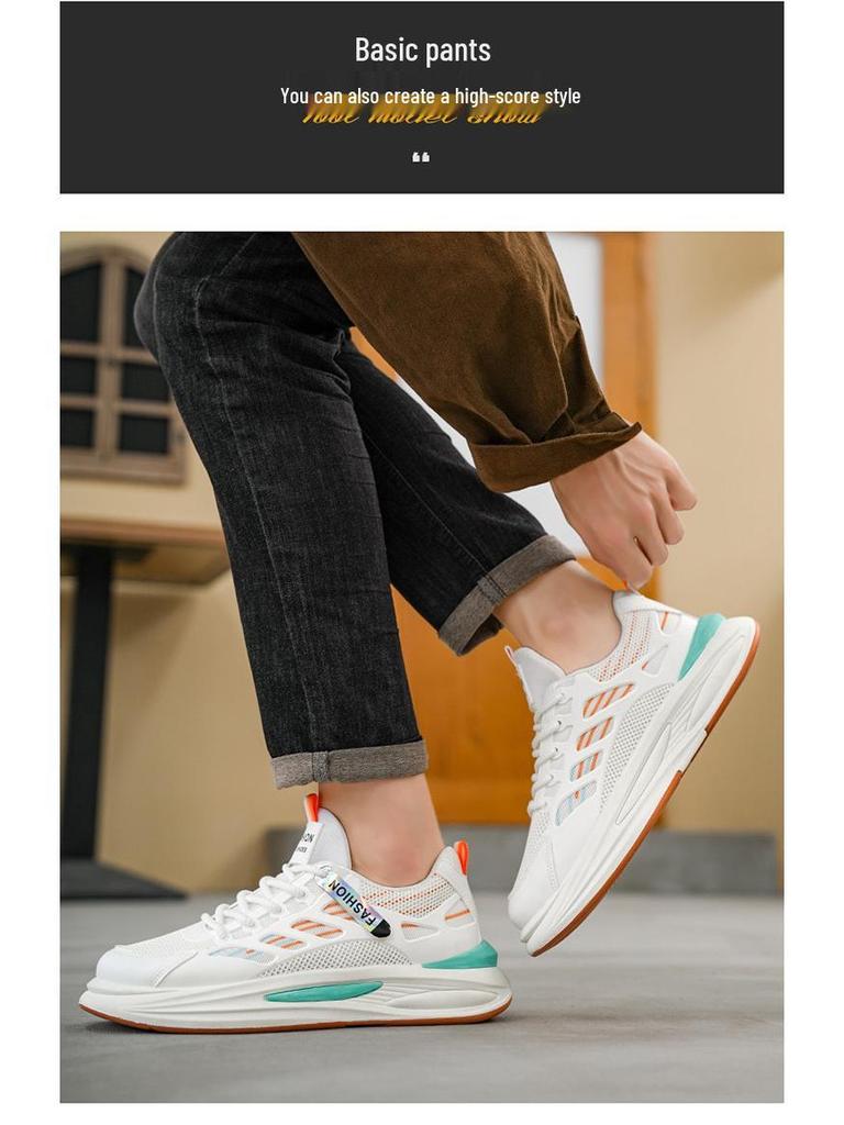 Męskie letnie oddychające sneakersy z siateczki: Modne, na grubej podeszwie, casualowe i wszechstronne buty do skateboardingu.