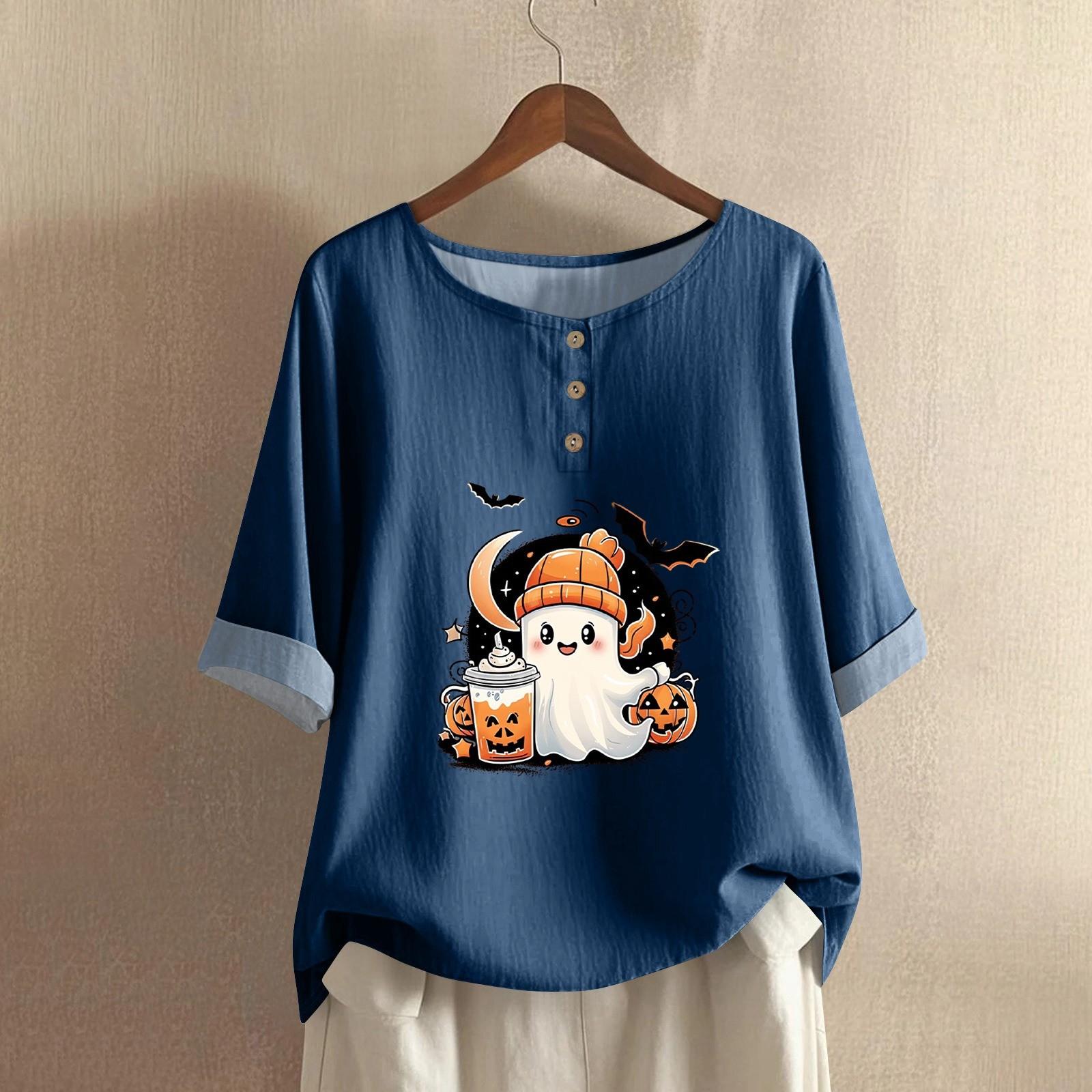 

Женская модная и повседневная рубашка с полурукавом, круглым вырезом, принтом, из хлопка и льна, блузка-топ XXL