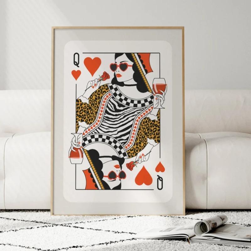 Królowa Kier Karta do Gry Plakat Modny Leopard Płótno Obraz Galeria Sztuki Ściana Bar Wózek Pokój w Akademiku Dziewczyn Prezent