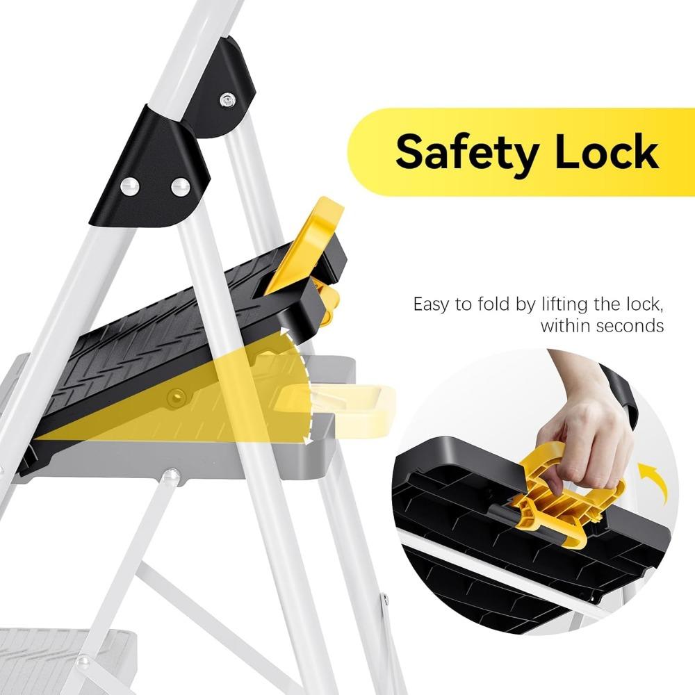 4 Stufen Klappleiter, 800 lbs Tragfähigkeit Tritthocker mit Sicherheitsverriegelung, Rutschfeste breite Pedale und Handlauf, Leichtgewicht, für Zuhause, Küche