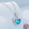 S925 Sterling Silver Love Heart Naszyjnik Niebieskie naszyjniki z przezroczystych kryształów dla kobiet Srebrna piękna biżuteria na prezent