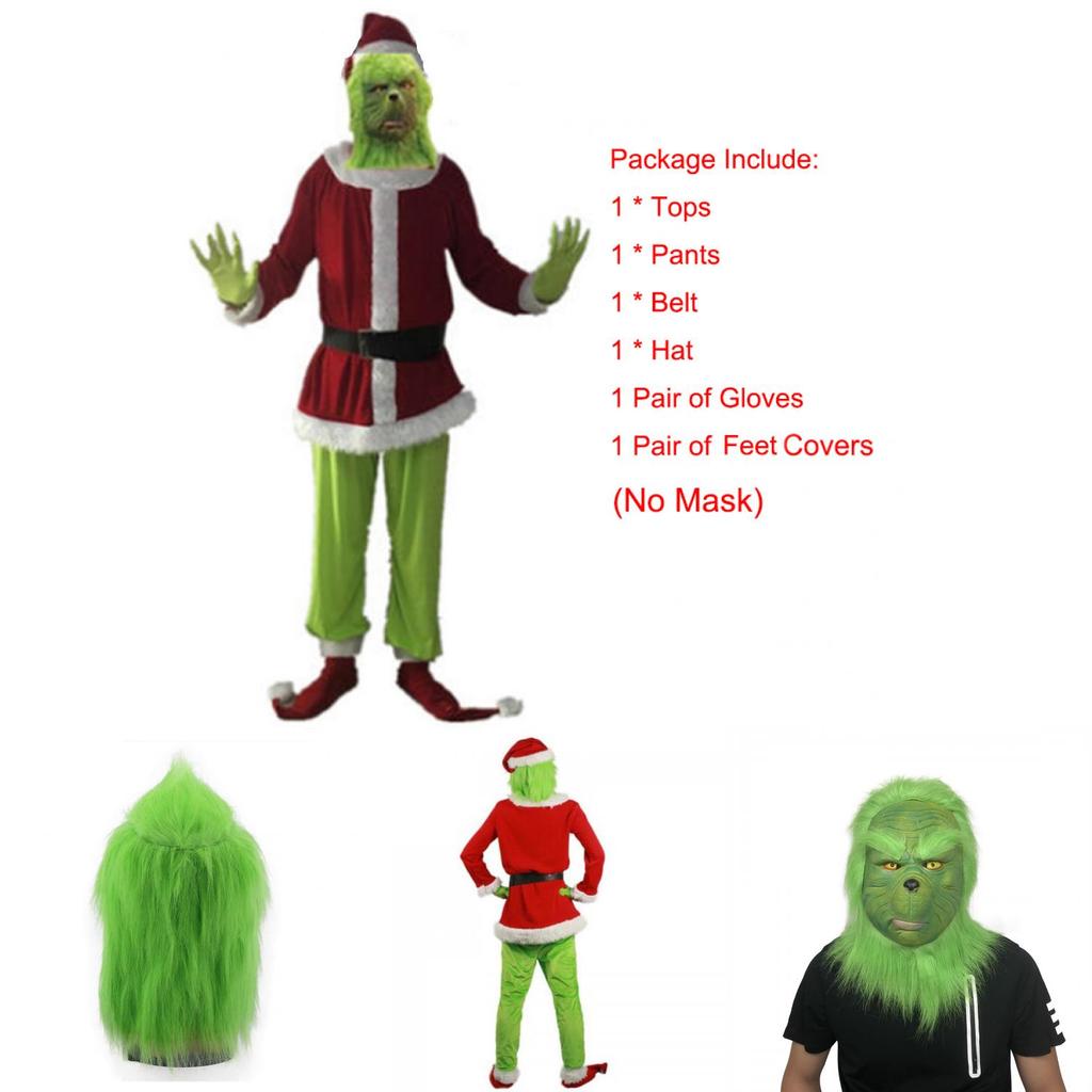 Eye-catching Grinch Cosplay Costume Set For Halloween Masquerade Parties