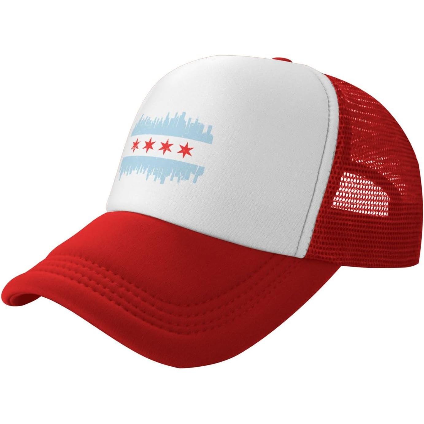 Chicago Flag Skyline Trucker Hat Adjustable Mesh Baseball Cap Unisex Casual Snapback XS(old)