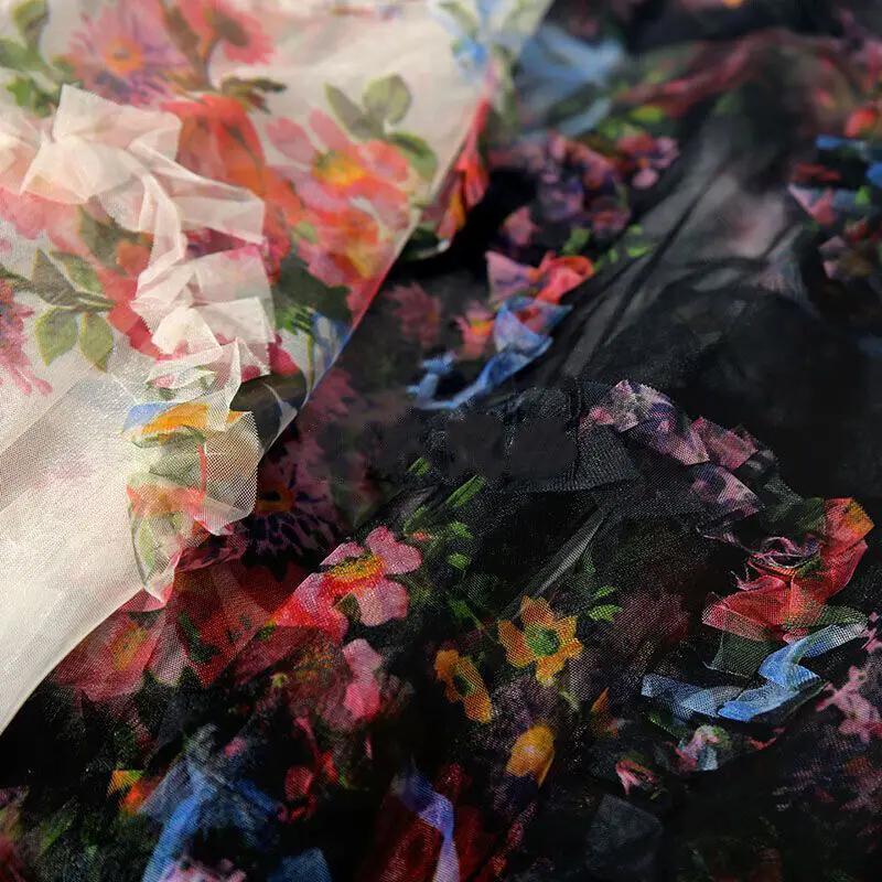 Pleated Floral Striped Mesh Fabric 3D Creative Handmade DIY Sewing Design Wedding Dress Tutu Skirt Curtain Clothing Supplies