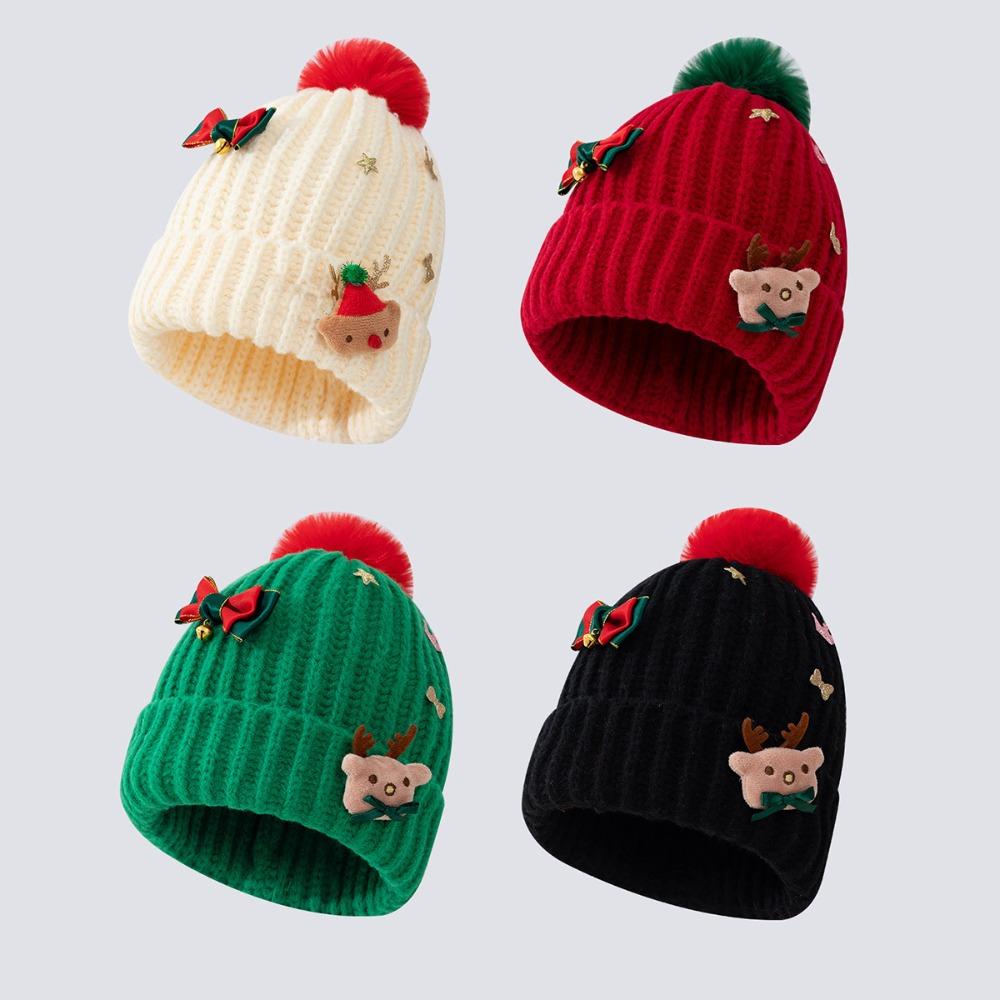 Bow Christmas Plush Cap Soft Thickened Brimless Cap Versatile Red Knitted Woolen Hat  Girls