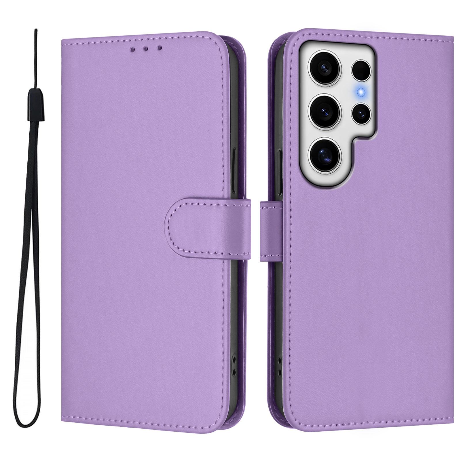 

For Samsung Galaxy S24 Ultra Case Solid Color Wallet Leather Phone Cover with Strap Lavender