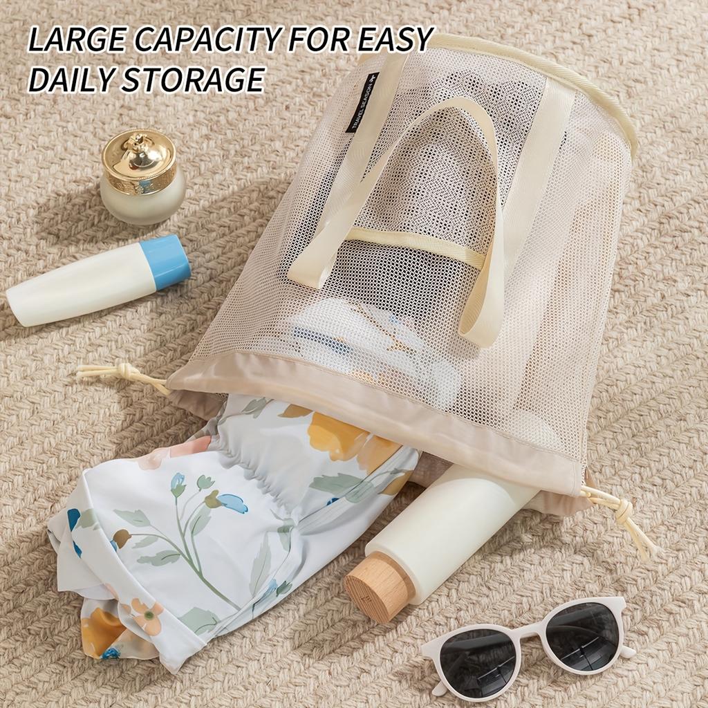 Large-capacity Drawstring Mesh Beach Bag Storage Pouch, Can Be Worn As A Shoulder Bag or Carried By Hand