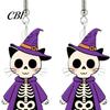 Cute Skeleton Earrings 1 Pair Halloween Cat Drop Dangle for Women, Acrylic Witch Hat Skull Hoop Earring, Theme Jewelry Gift Sweet Cool