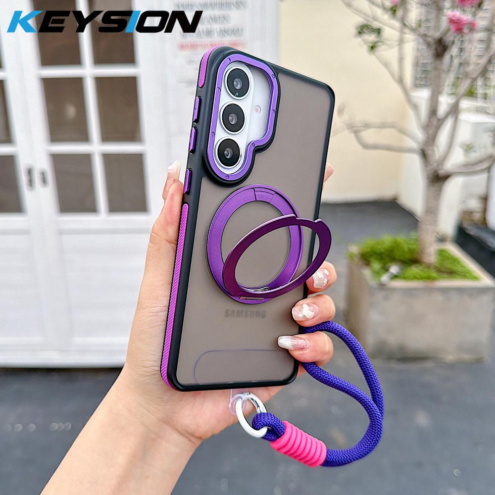 KEYSION Samsung Galaxy S25 S26 Ultra 5G S26+ için 360° Halka Tutuculu Manyetik Telefon Kılıfı Mat Yarı Saydam Askılı Darbeye Dayanıklı Kılıf