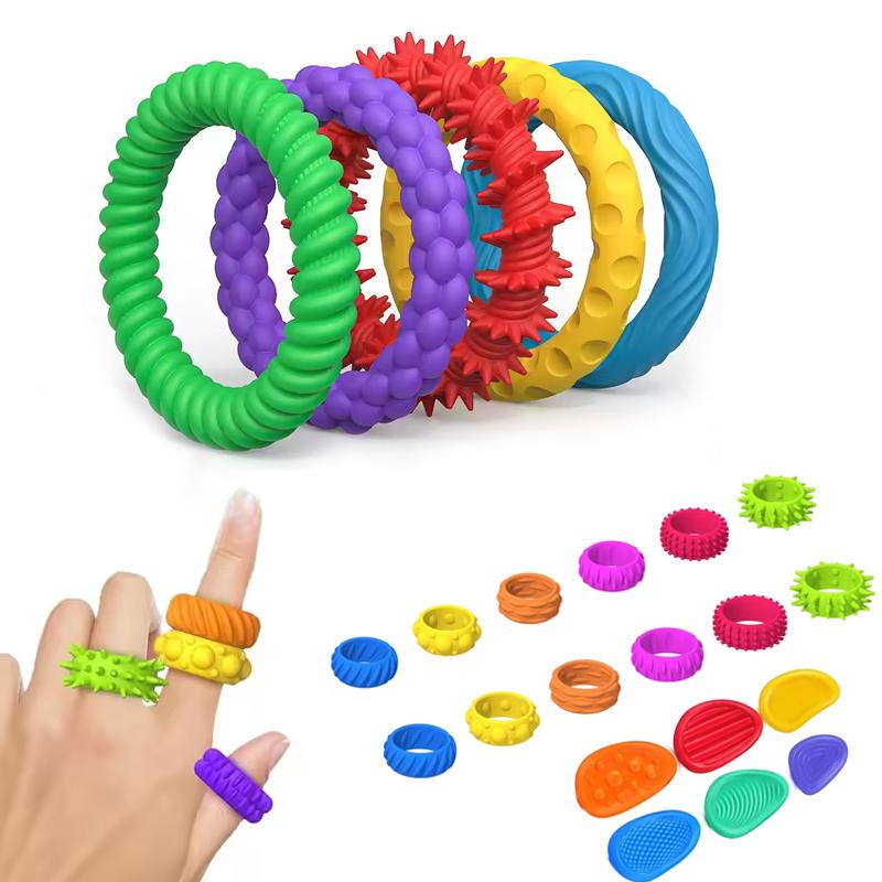 5/6/12Pcs Silicone Bracelet Ring Stone Textured Tactile Fidgeting Toys For Adults Tactile Toys For Kids Fidget Stress Toys