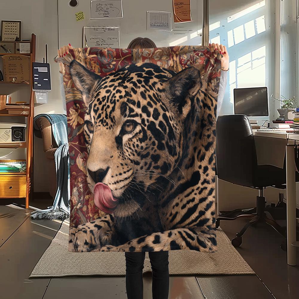 Cute Jaguar Print Flannel Blanket, High quality Comfortable for All Seasons, Home Decor, Warmth and Comfort, Perfect for Christmas Gifts