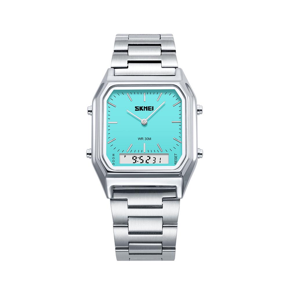 SHIKE MEI Wasserdichte Digitale Quarz-Herrenuhr mit Leuchtendem Stahlarmband und Kleinem Quadratischem Zifferblatt