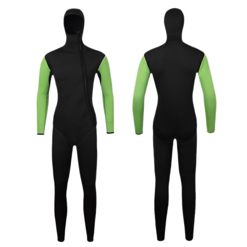 5mm Neoprene Wetsuit Snorkeling Diving Mens Two-Piece Warmth Suit Black Green