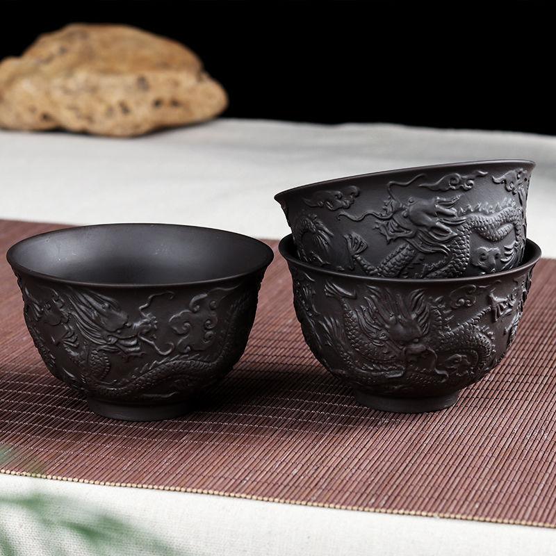 230ml Zisha Bowl Handmade Tea Set Tea Bowl Chinese Style Dragon Pattern Ceramic Clay Kettle Gift Birthday Present Decorations
