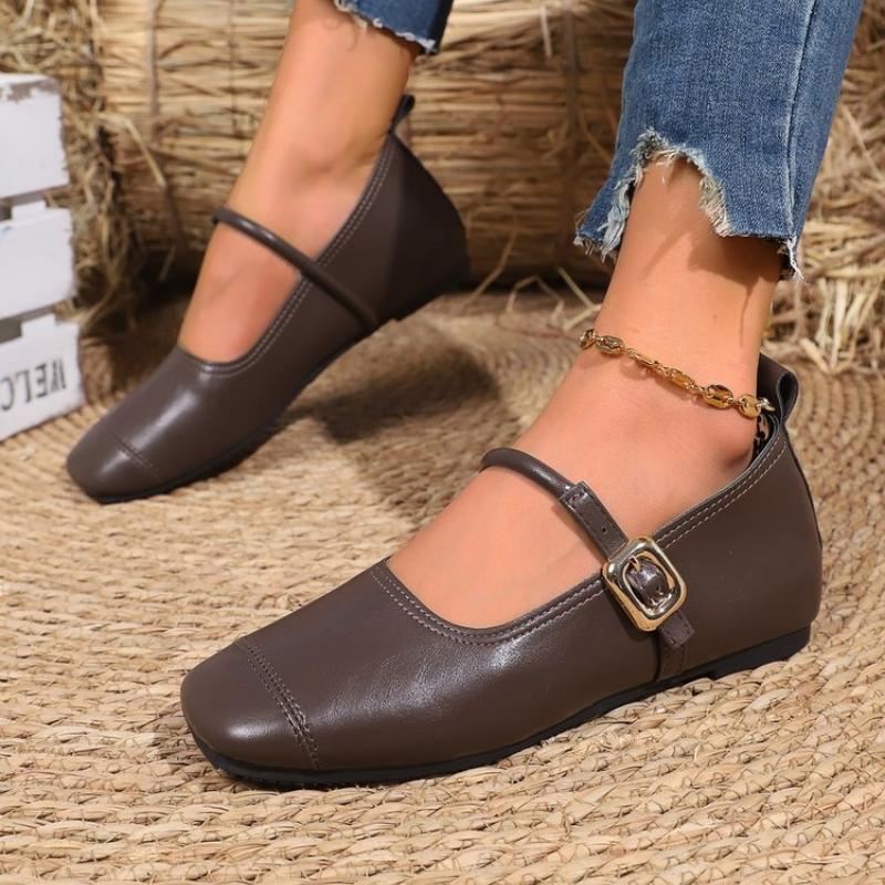 Fashion Spring/Autumn Fashion Buckle Single Women's Solid Color Model Square Toe Beautiful Casual and Comfortable Loafers