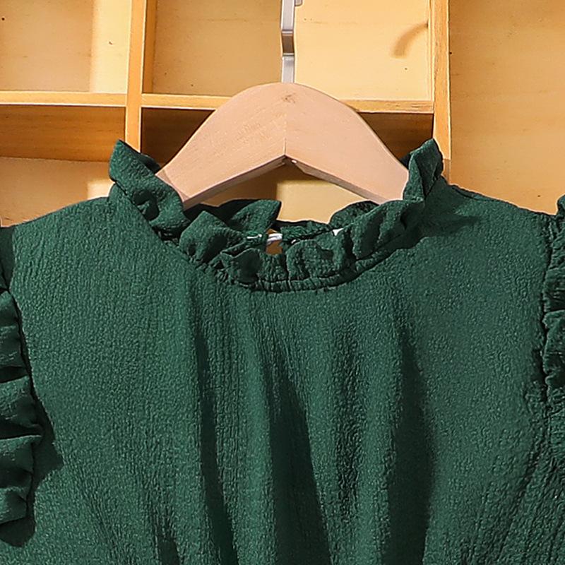 Κορίτσια γλυκό φόρεμα καλοκαίρι παιδιά μόδας μύγα μανίκι δαντέλα-up υφή αδυνατίσματος φόρεμα