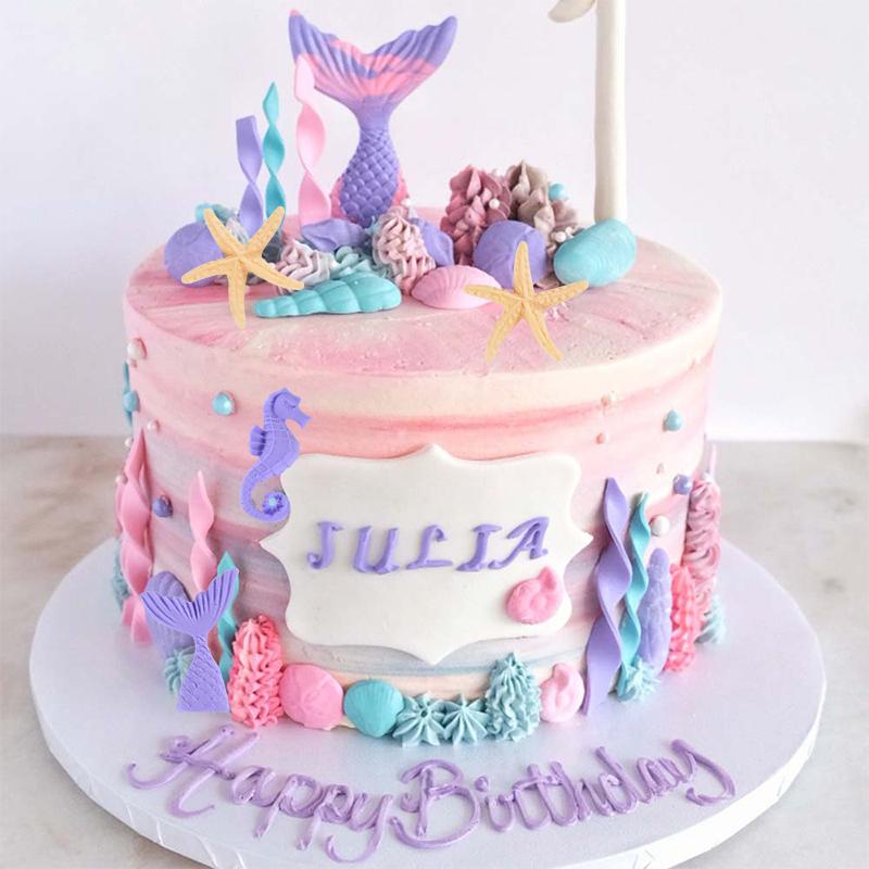 Mermaid Theme Silicone Mold Mermaid Tail Starfish Chocolate Fondant Cake Molds Kids Under The Sea Birthday Party Cake Decoration