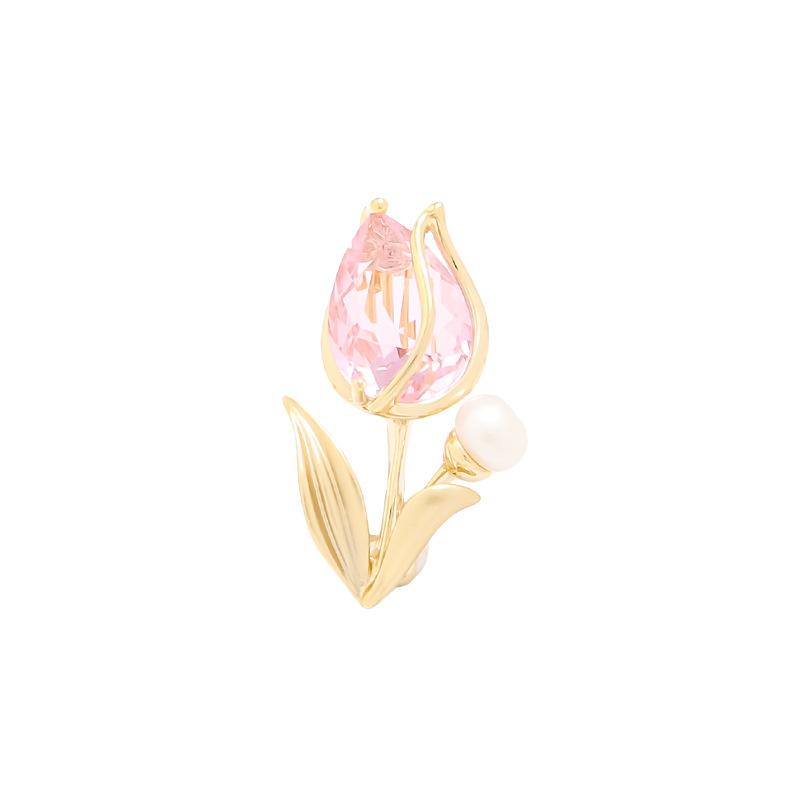 Temperament Tulip Brooch Female Imitation Crystal Corsage Niche Design Sense Pin Anti-Light Buckle Neckline Clothes Accessories