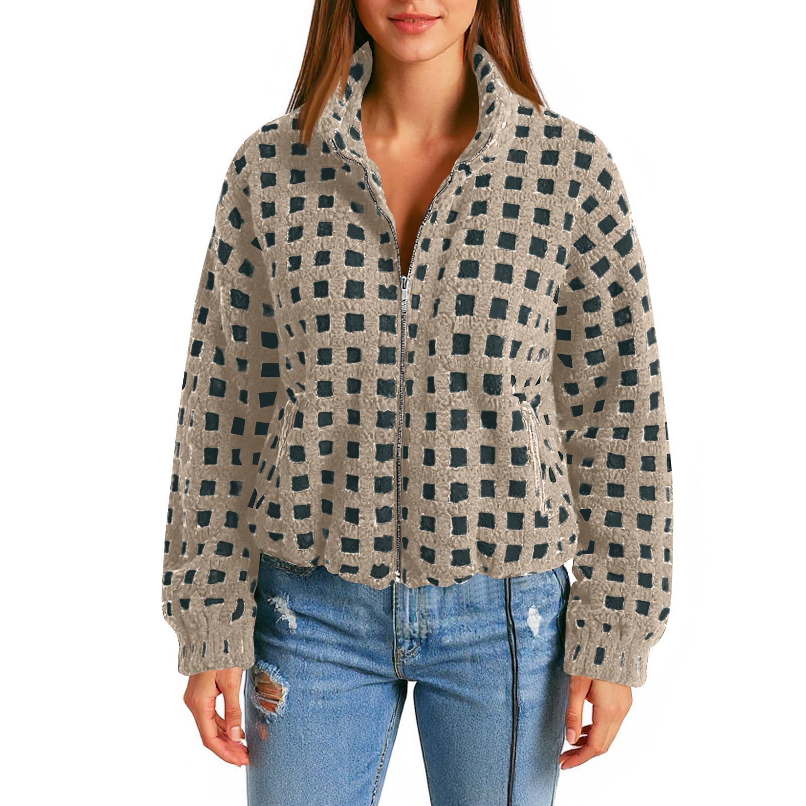 

Женский осенне-зимний кардиган из овечьей шерсти с капюшоном на молнии из флиса повседневное пальто L бежевый