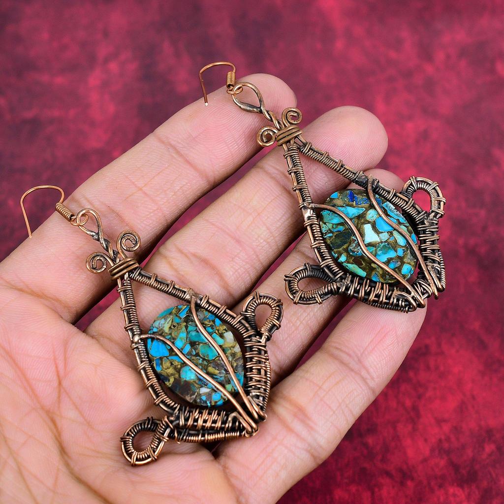 Copper chrysocolla earring copper wire wrapped earring handmade gemstone earrings copper jewelry gifts for wife dangle earring wire jewelry