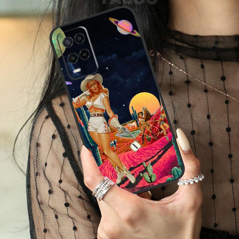 Space Cowgirl Case For Oppo A80 A60 A40 A17 A57 A77 A74 A54 A94 A78 A98 A18 A38 A58 A96 A76 A16 A15 A5 Pro