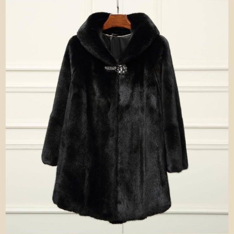 Womens Faux Fur Coat Mid-Length Hooded Oversized Winter Jacket In White Black Beige