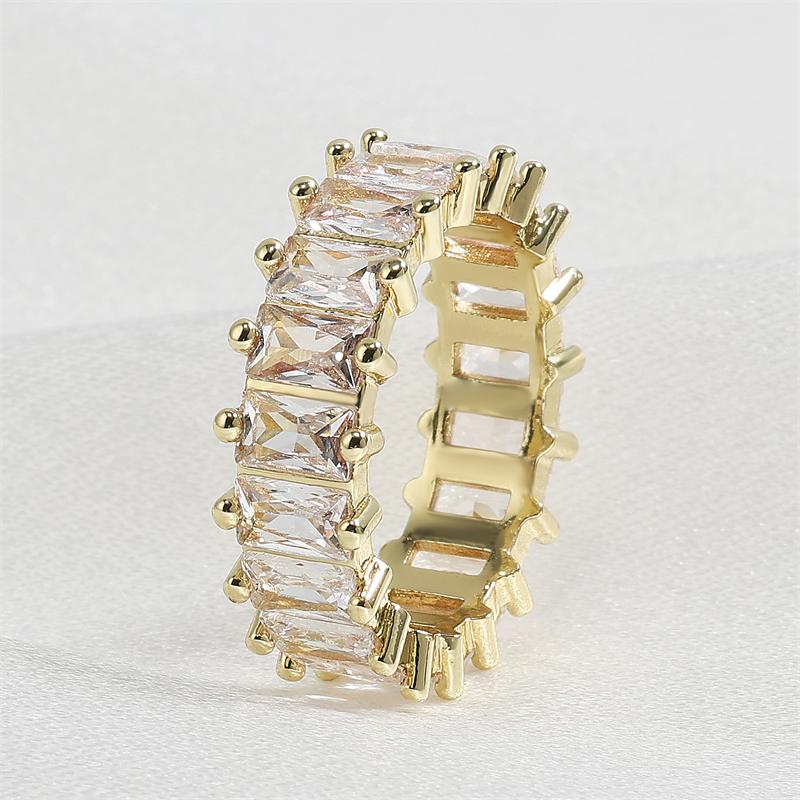 Classic Baguette Cubic Zirconia Engagement Rings for Women Luxury 18K Gold Color Plated Wedding Party Jewelry