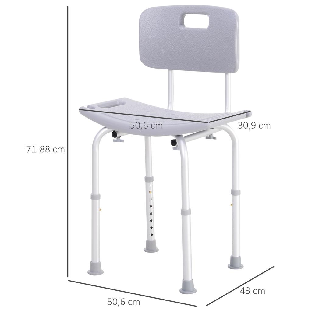 Shower Chair Ergonomic Shower Seat Adjustable Height Non-Slip Feet Max. Load 136 kg Aluminum HDPE